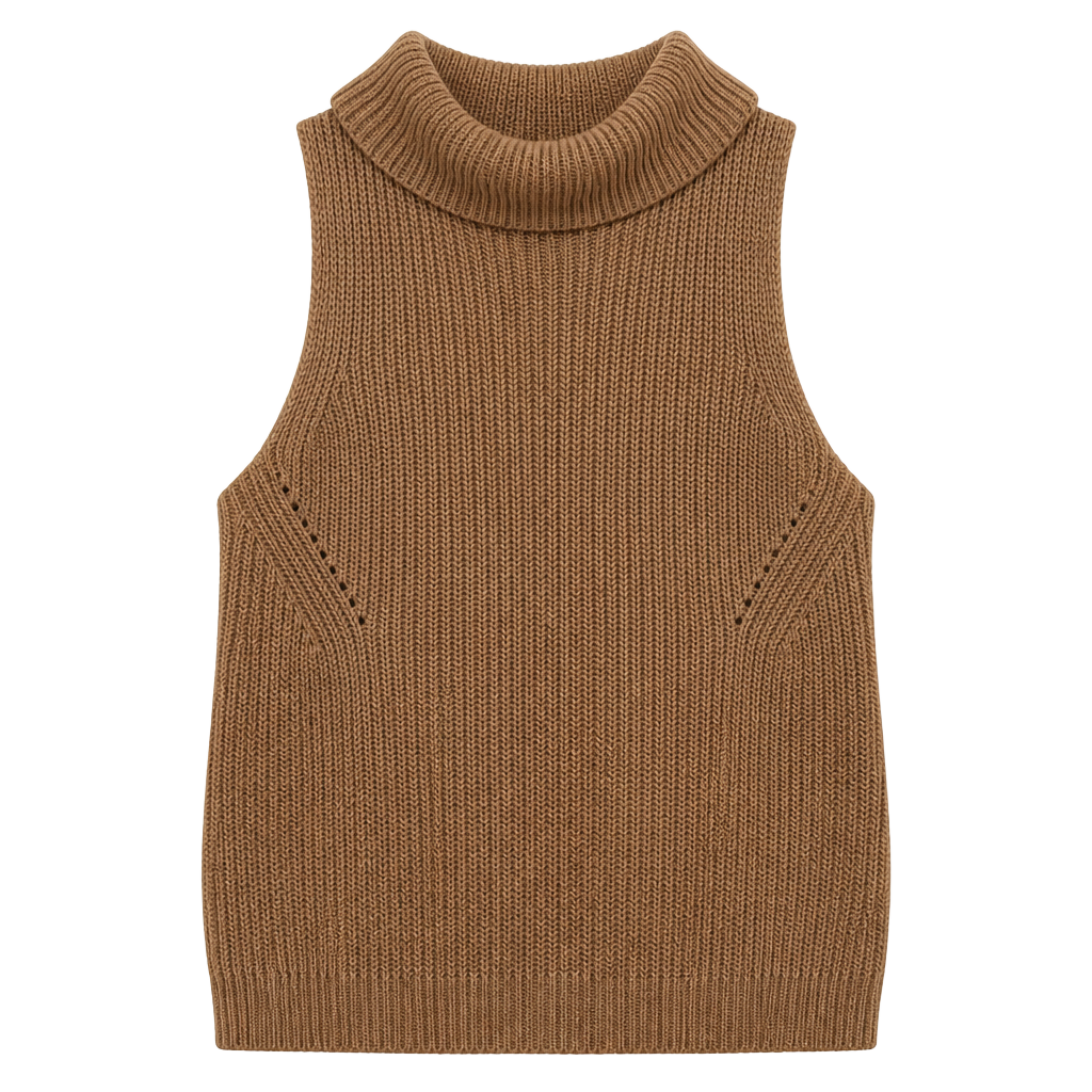 Abercrombie & Fitch Sleeveless Turtleneck Knit Sweater Vest, Tan, Size M 1