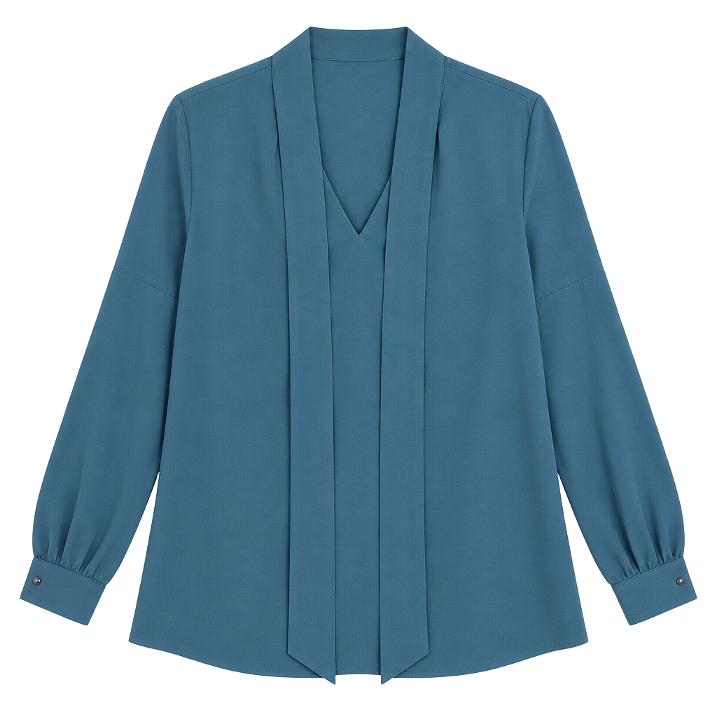 J.McLaughlin Virginia Blouse Size L Petrol Blue Long Sleeve Tie Neck 1