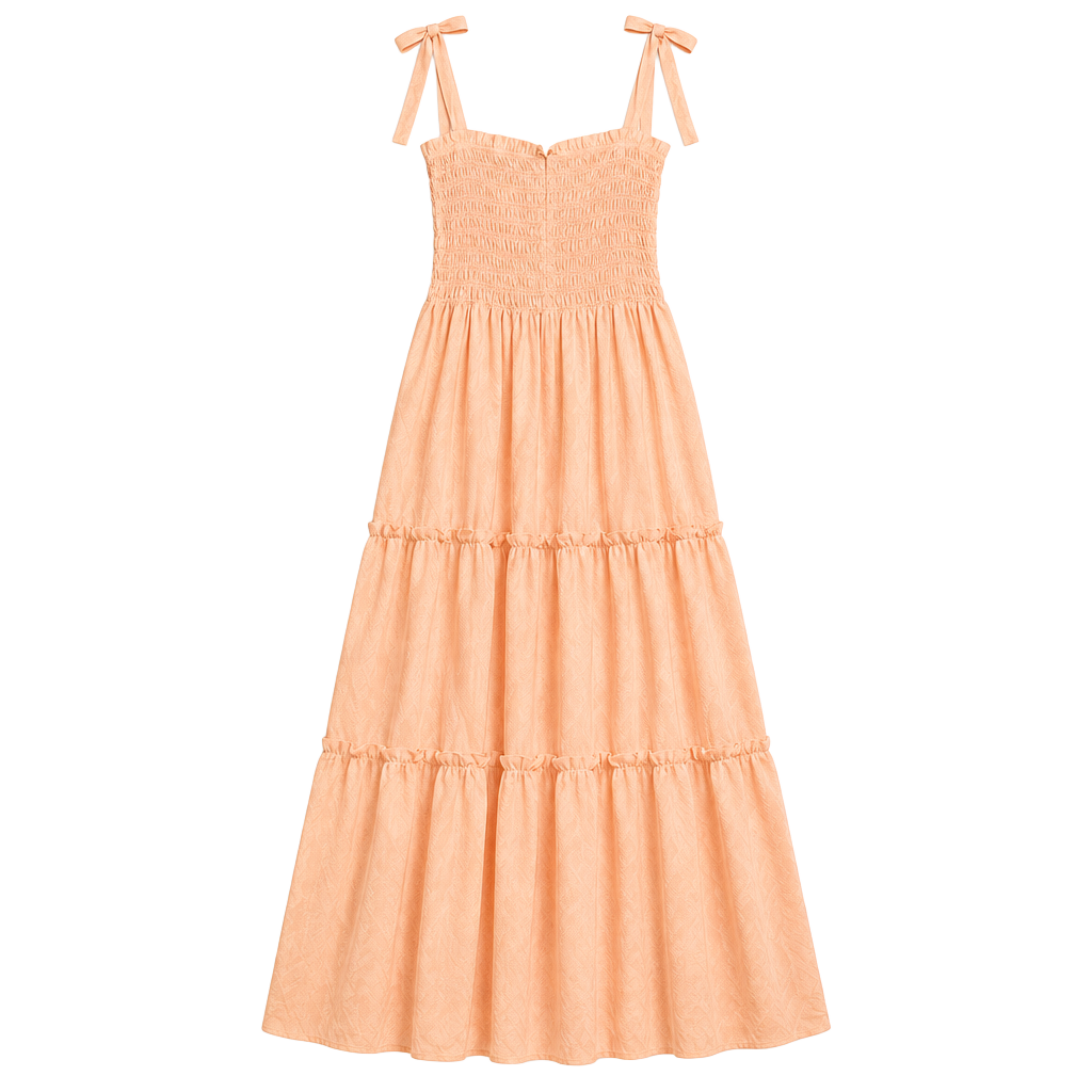 Paneros Peach Smocked Tiered Maxi Dress 1