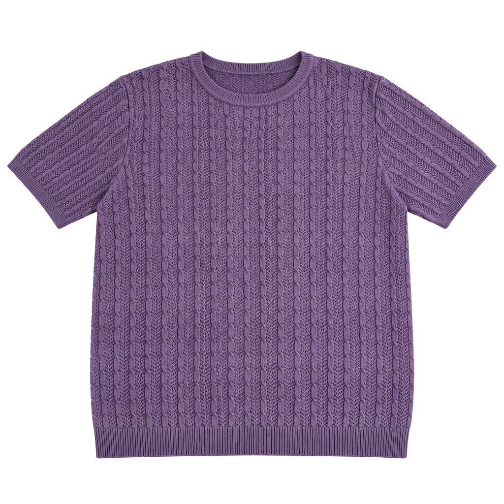 Alfred Dunner Short Sleeve Knit Top Size L Purple Cable Knit 1