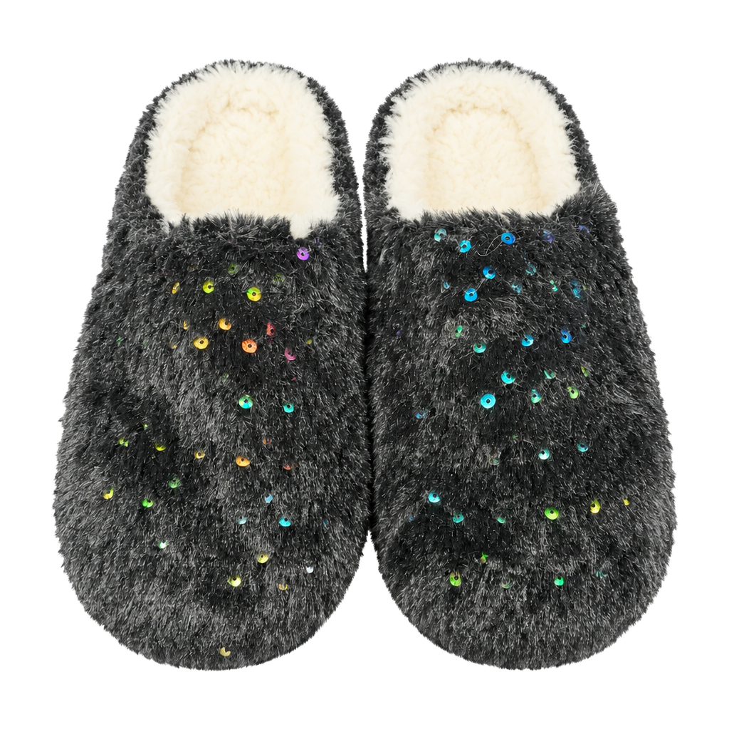 Steve Madden Women’s Black Faux Fur Sequin Slip-On Closed Toe Slippers US 9 1