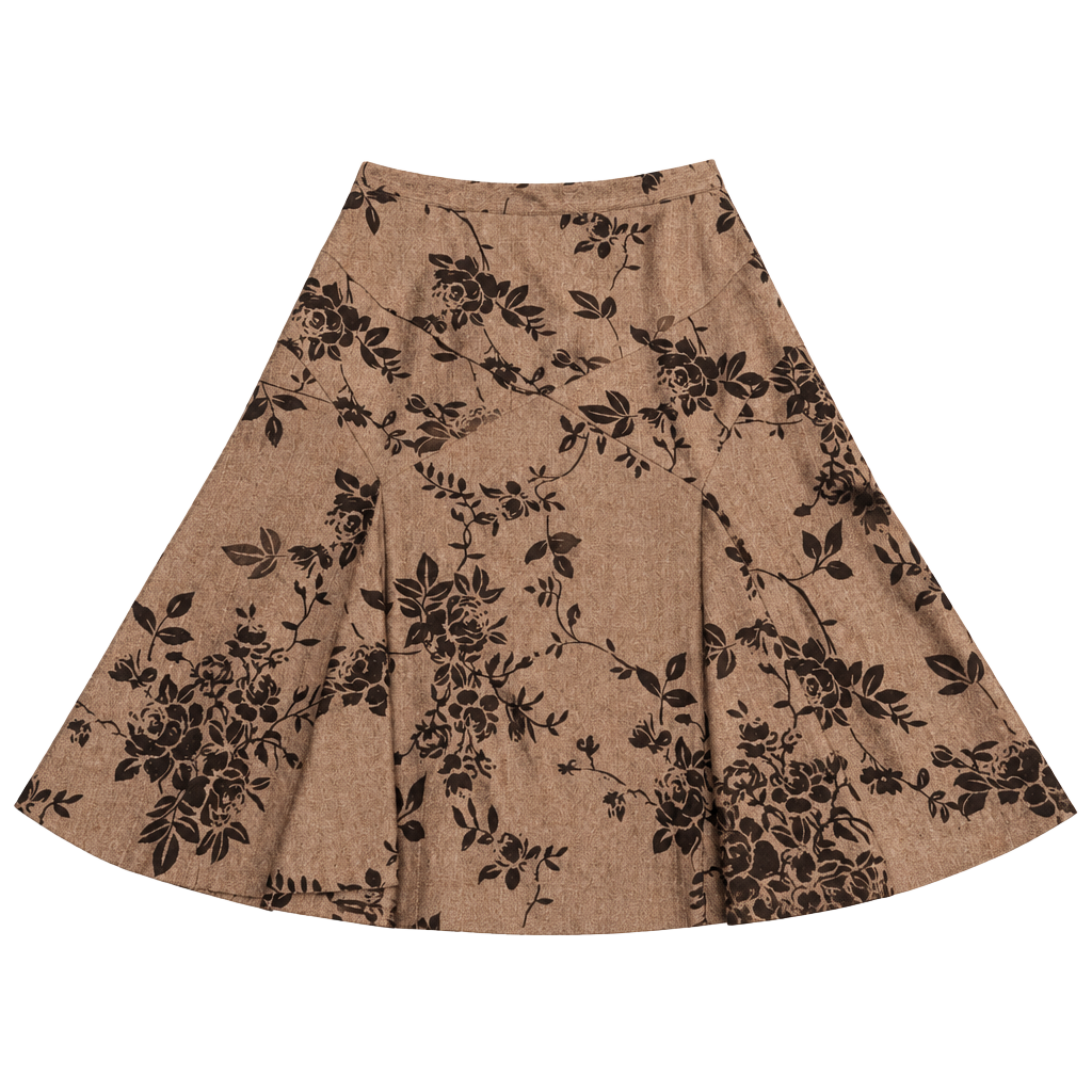 Cold water Creek Vintage Brown Flocked Floral Midi Skirt 1