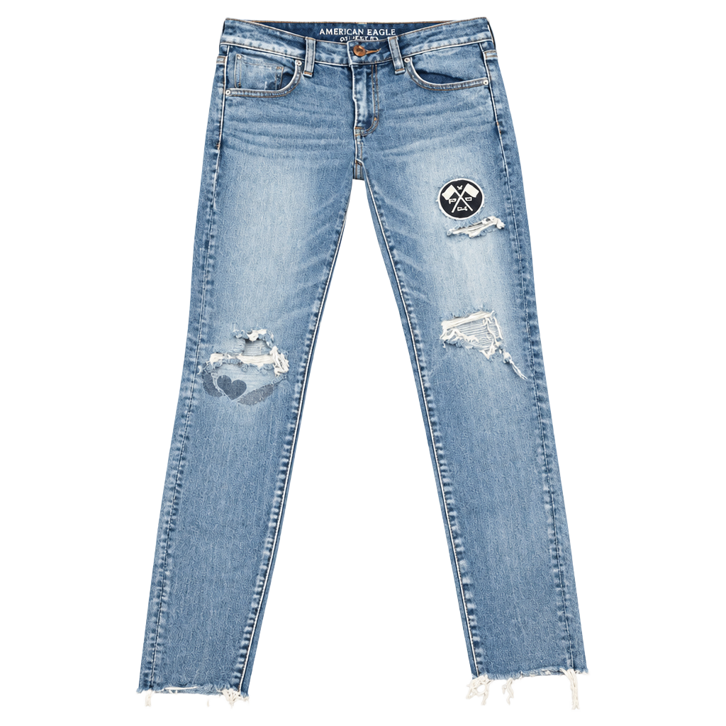 American Eagle Outfitters Women's Blue Distressed Patch Jegging Stretch Jeans 1