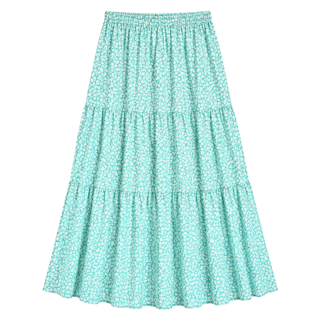 Hijo designed in Tortola Blue White Pattern Tiered Maxi Skirt 1