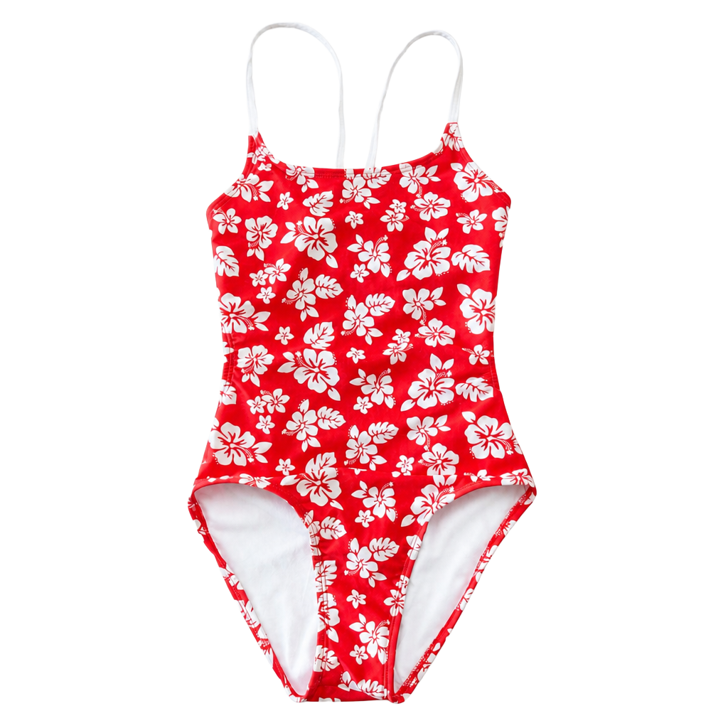 Art Class Girls' Red Hibiscus Floral One-Piece Swimsuit Size L (10/12) 1