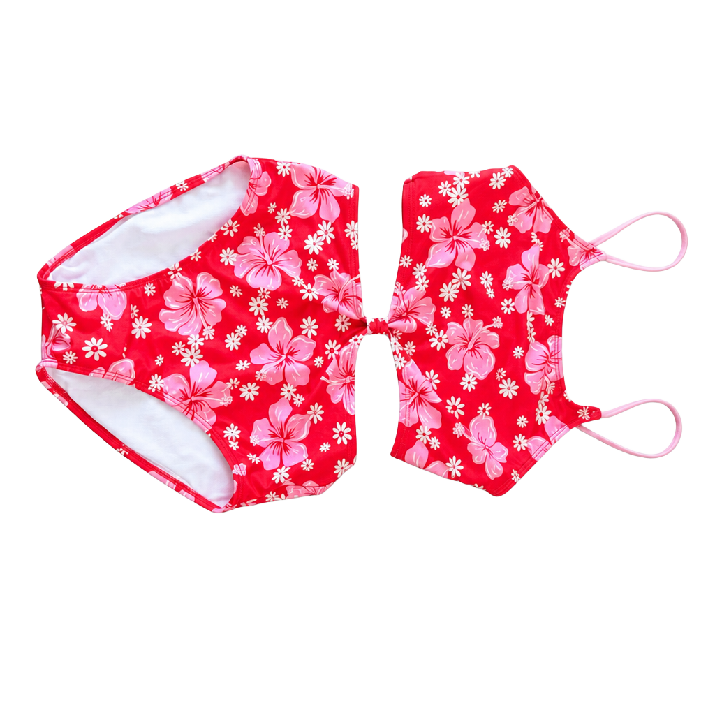 Art Class Girls' Floral Cutout One-Piece Swimsuit Red Pink Size XL (14) 1