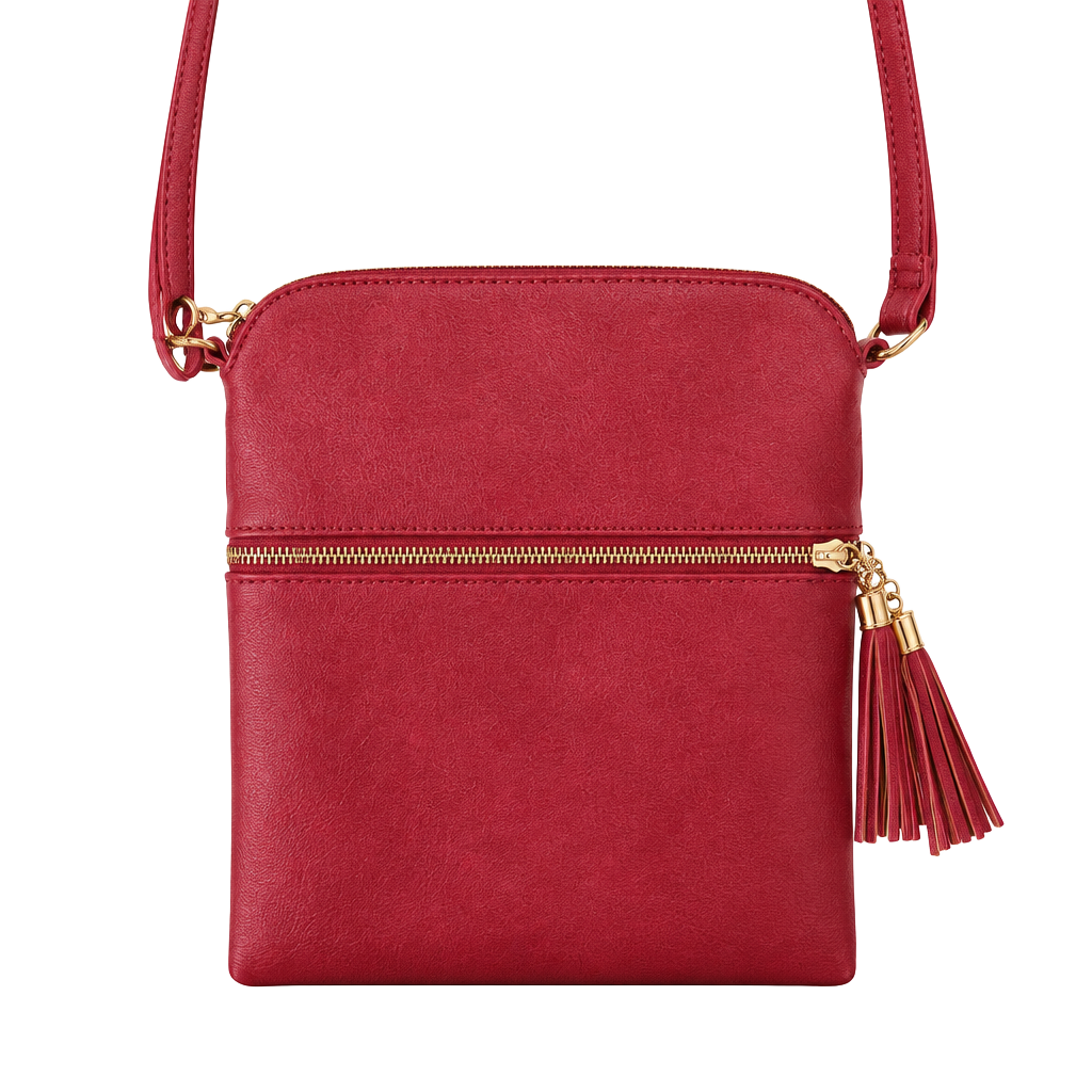 FashionPuzzle Tassel Zip Pocket Crossbody Bag Red 1