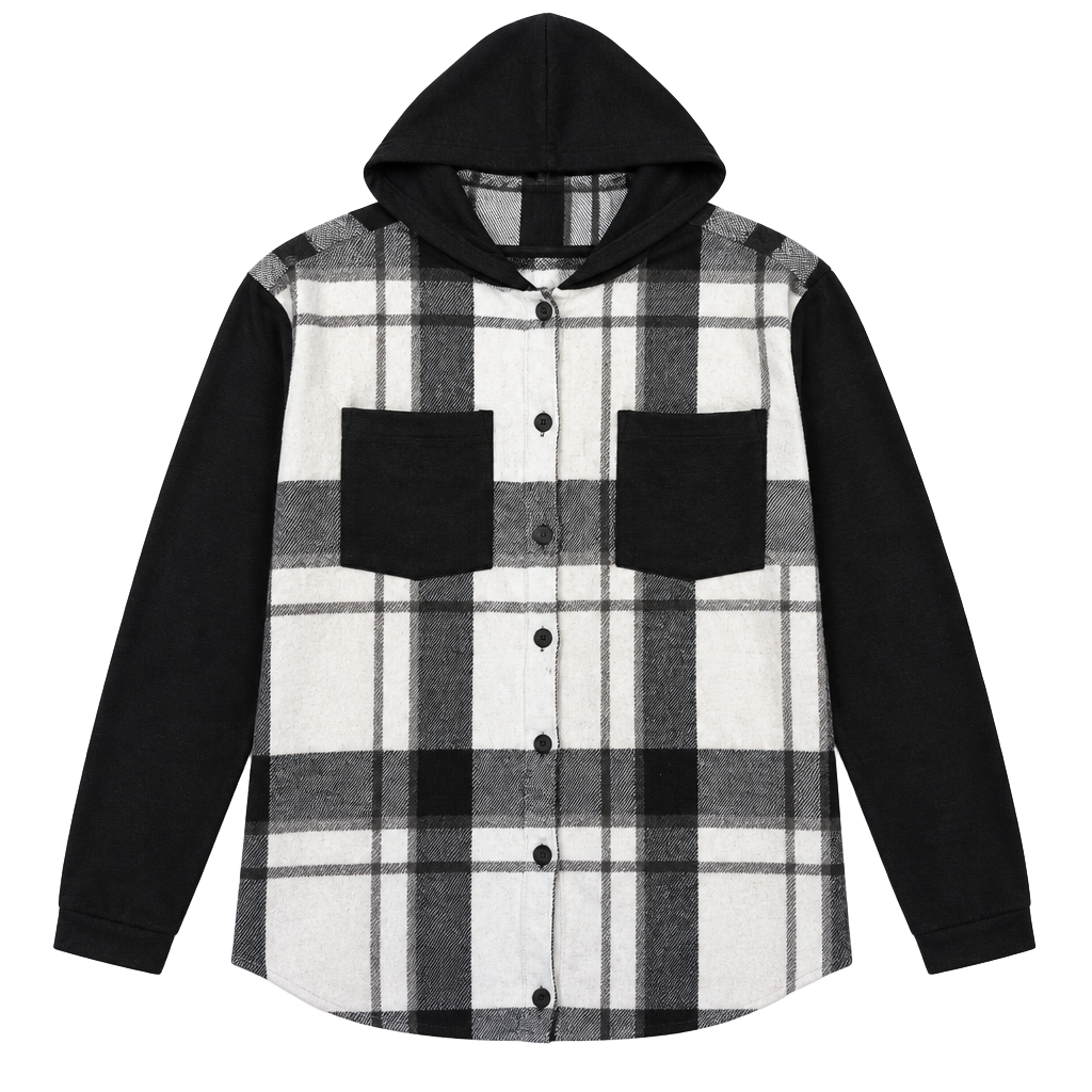 Unbranded Black White Plaid Hooded Flannel Shirt Size M 1