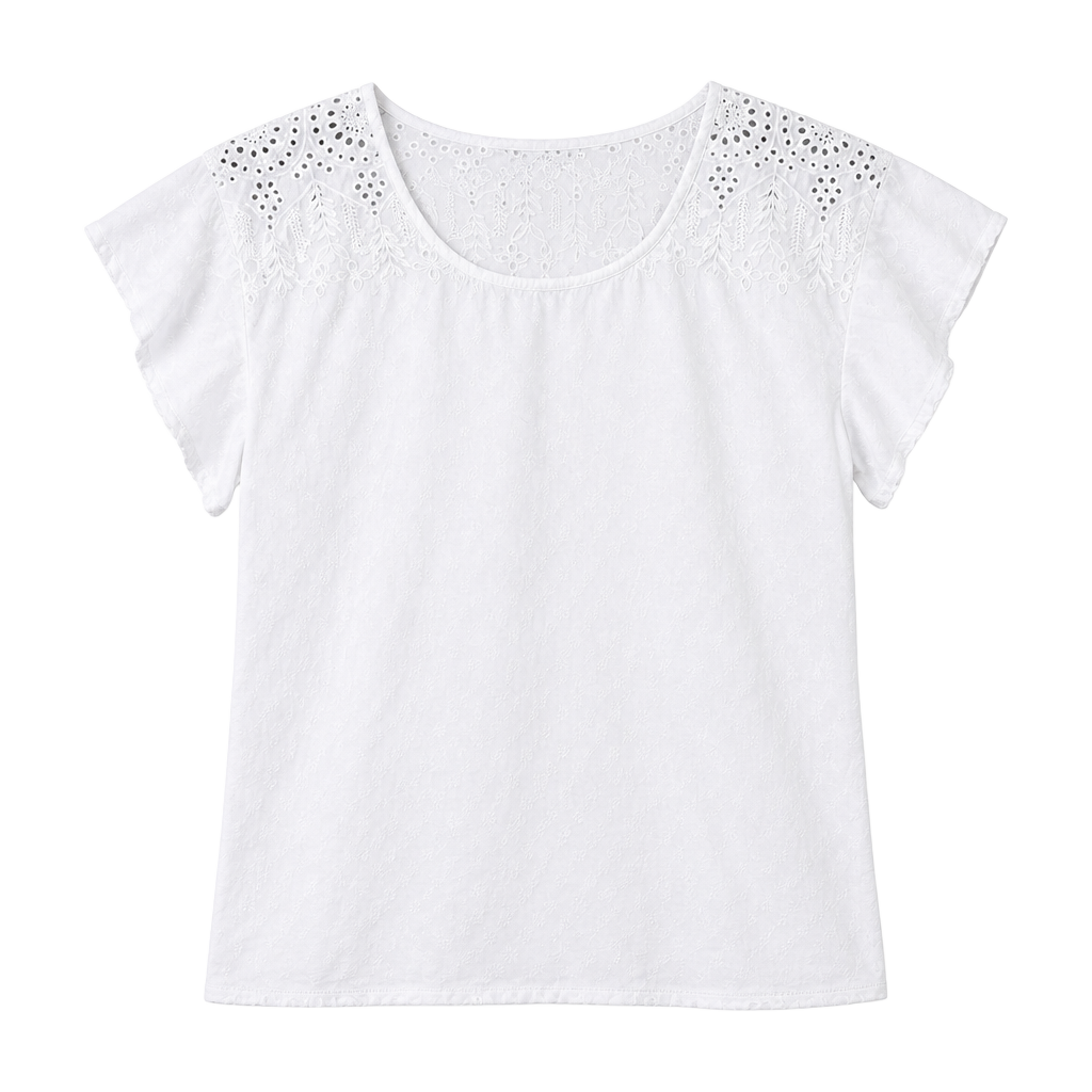 J.Crew Blouse Size 6 White Eyelet Embroidery Flutter Sleeve Top 1