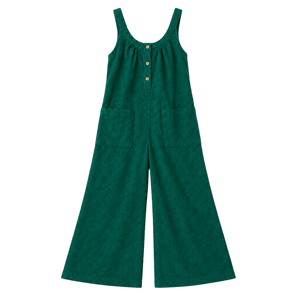 Green Cotton Jumpsuit Size Medium Wide Leg Tank Overalls 1