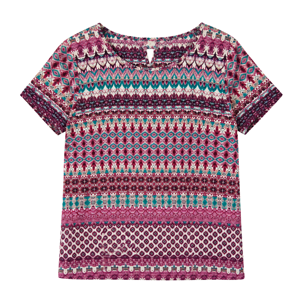 Renee Short Sleeve Blouse Size M Multicolor Boho Print 1