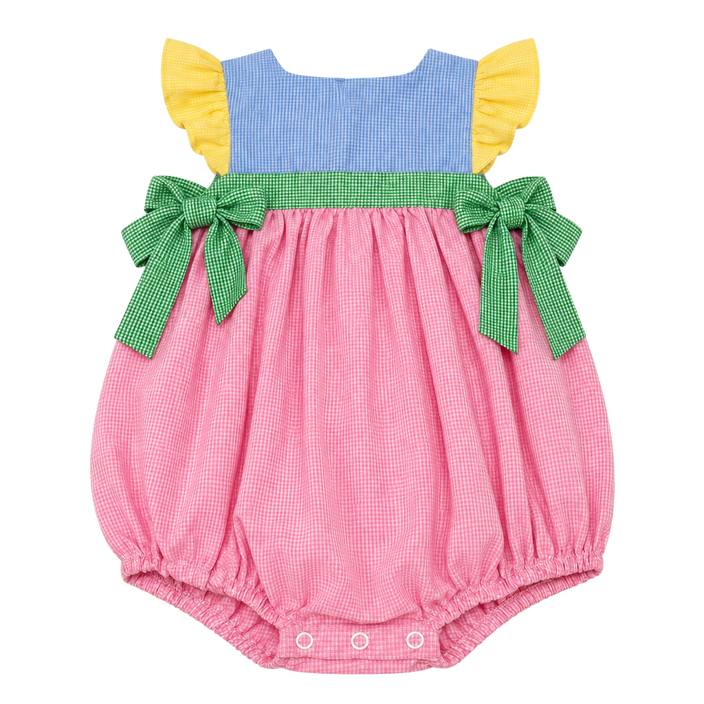 Remember Nguyen Baby Girl Bubble Romper Size 3T Pink Gingham Blue Yellow 1