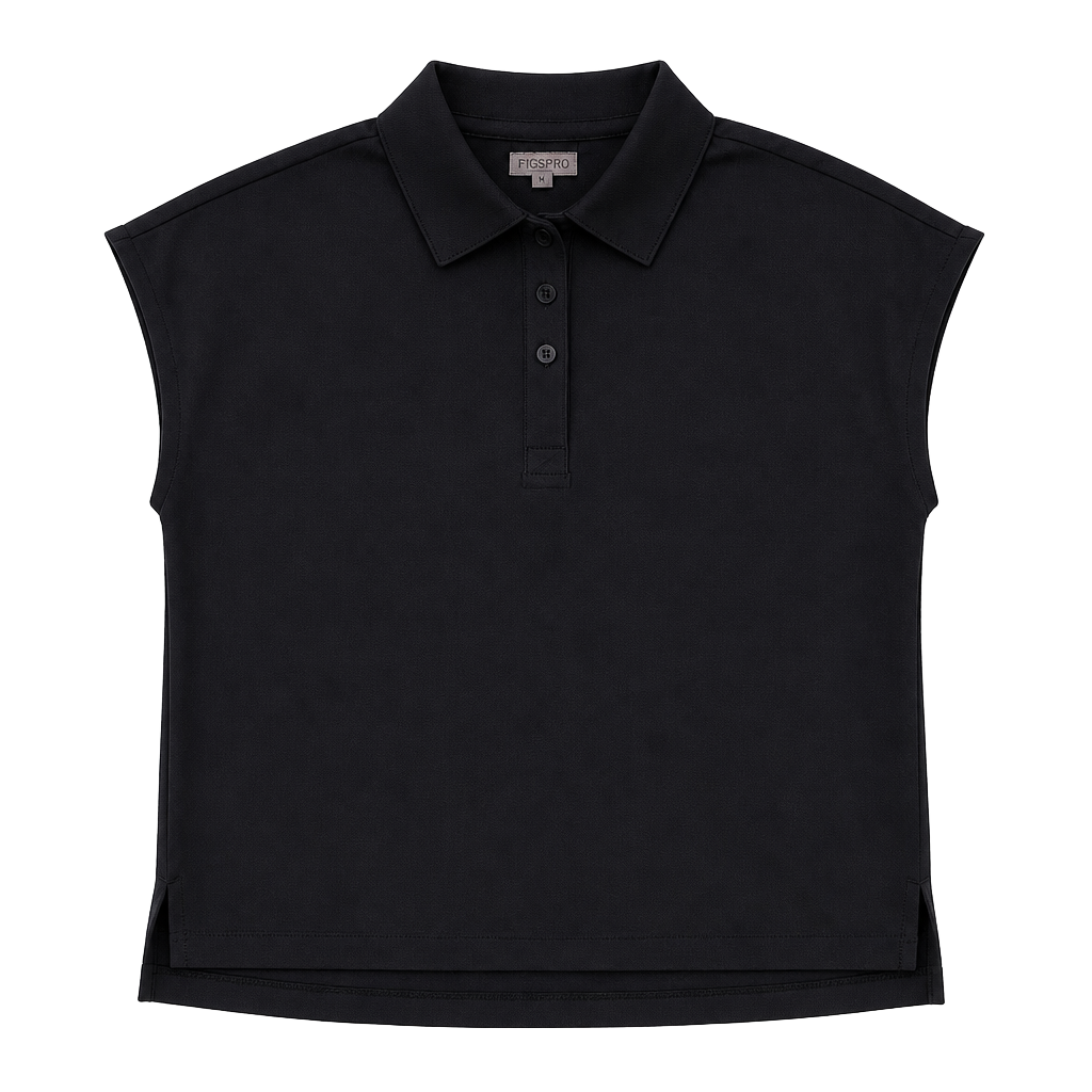 FIGS Ella Technical Pique Scrub Polo Size M Black Short Sleeve 1