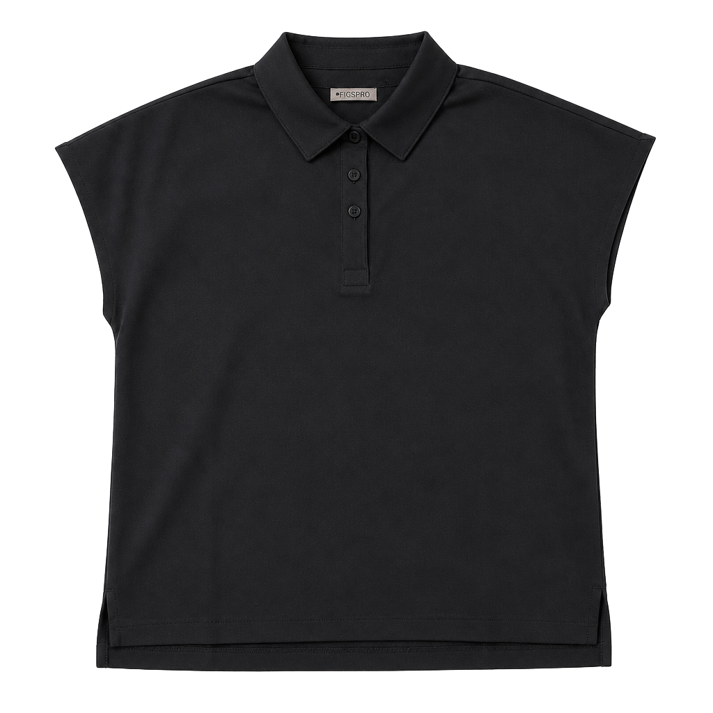 FIGS Ella Technical Pique Scrub Polo Size M Black Short Sleeve 1
