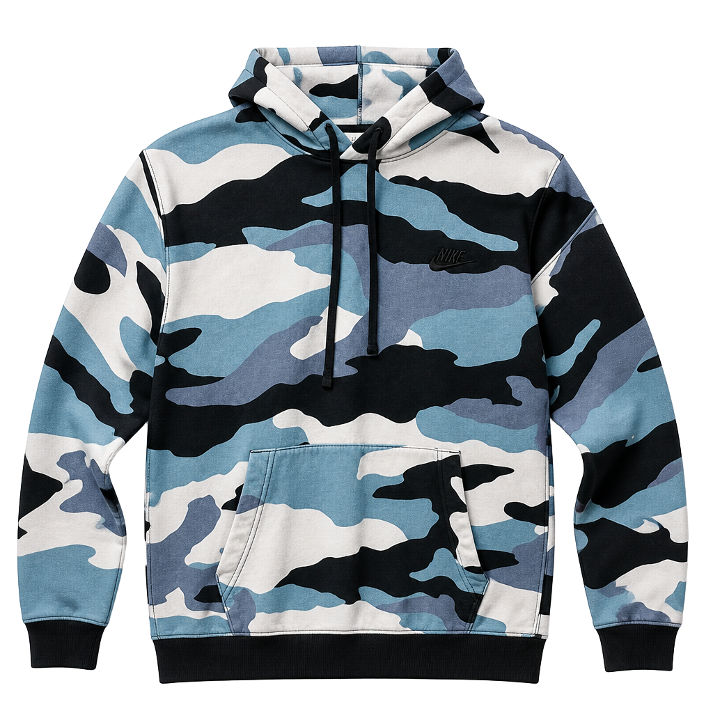 Nike Sportswear Club Fleece Blue Camo Hoodie Size M 1