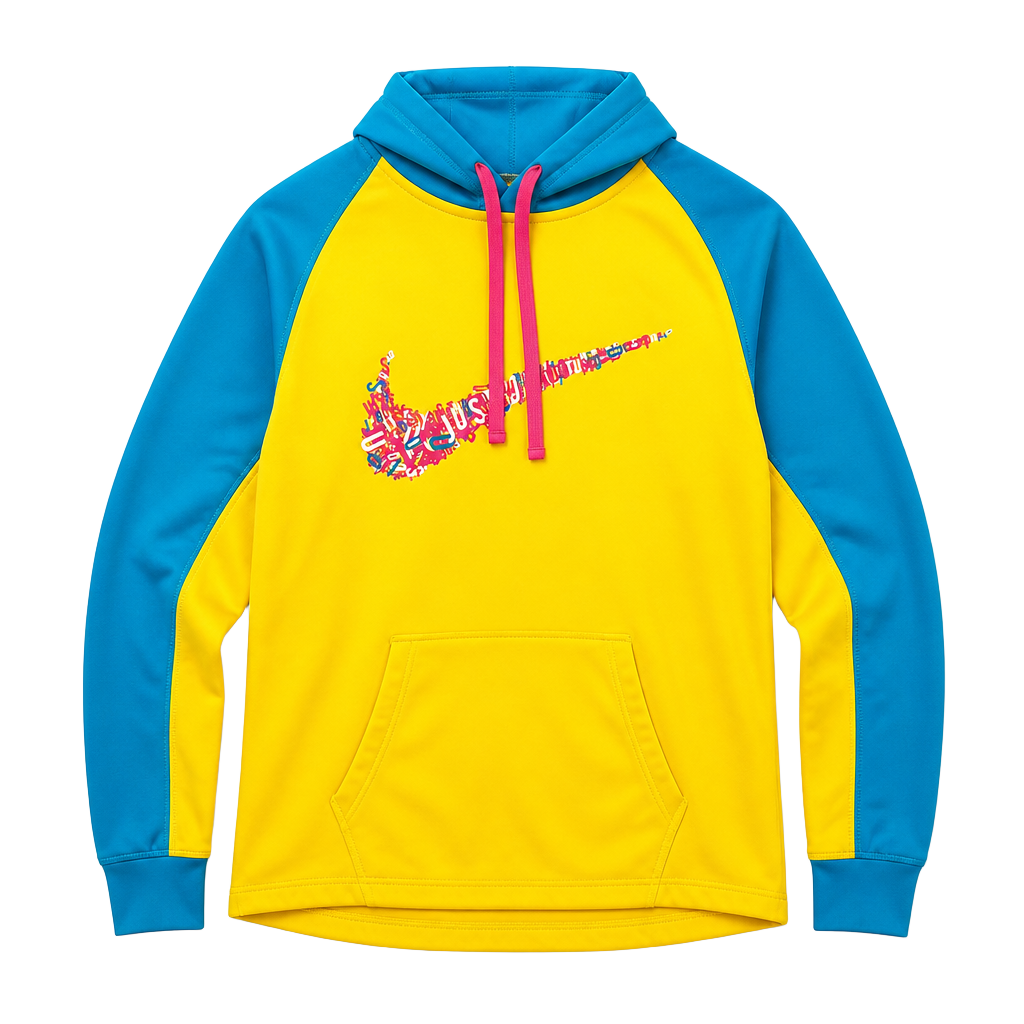 Nike Therma-Fit Hoodie Size L Yellow Blue Pink Athletic Pullover 1