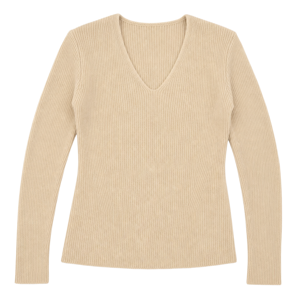 Truth by Republic Women's Beige Ribbed V-Neck Long Sleeve Sweater Size M 1