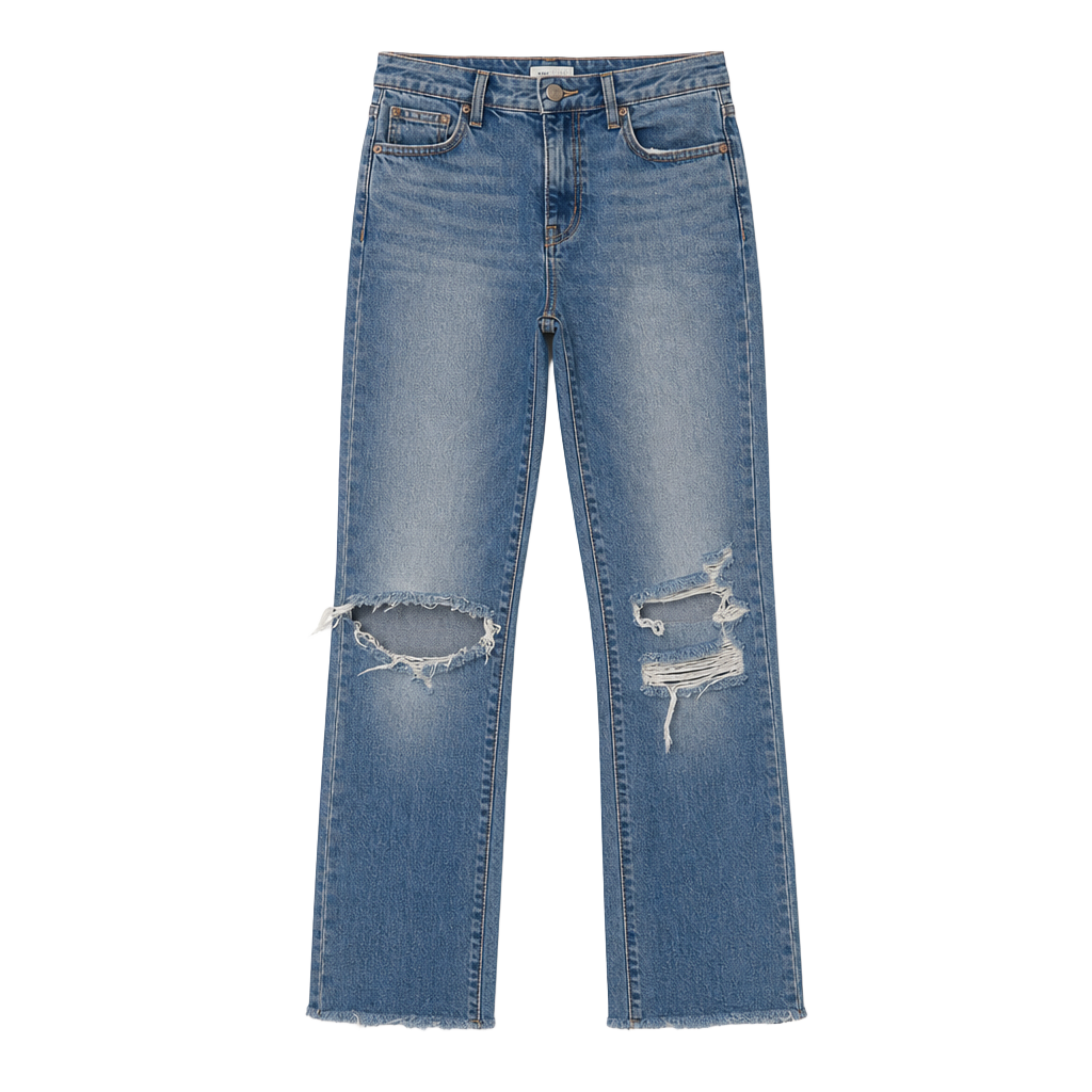 Good American High-Rise Distressed Raw Hem Straight Leg Jeans Style GS873T 1