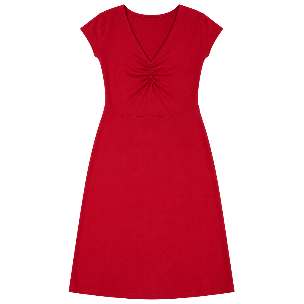 Express Red Cutout Knit Cap Sleeve Dress with Ruched V-Neck 1
