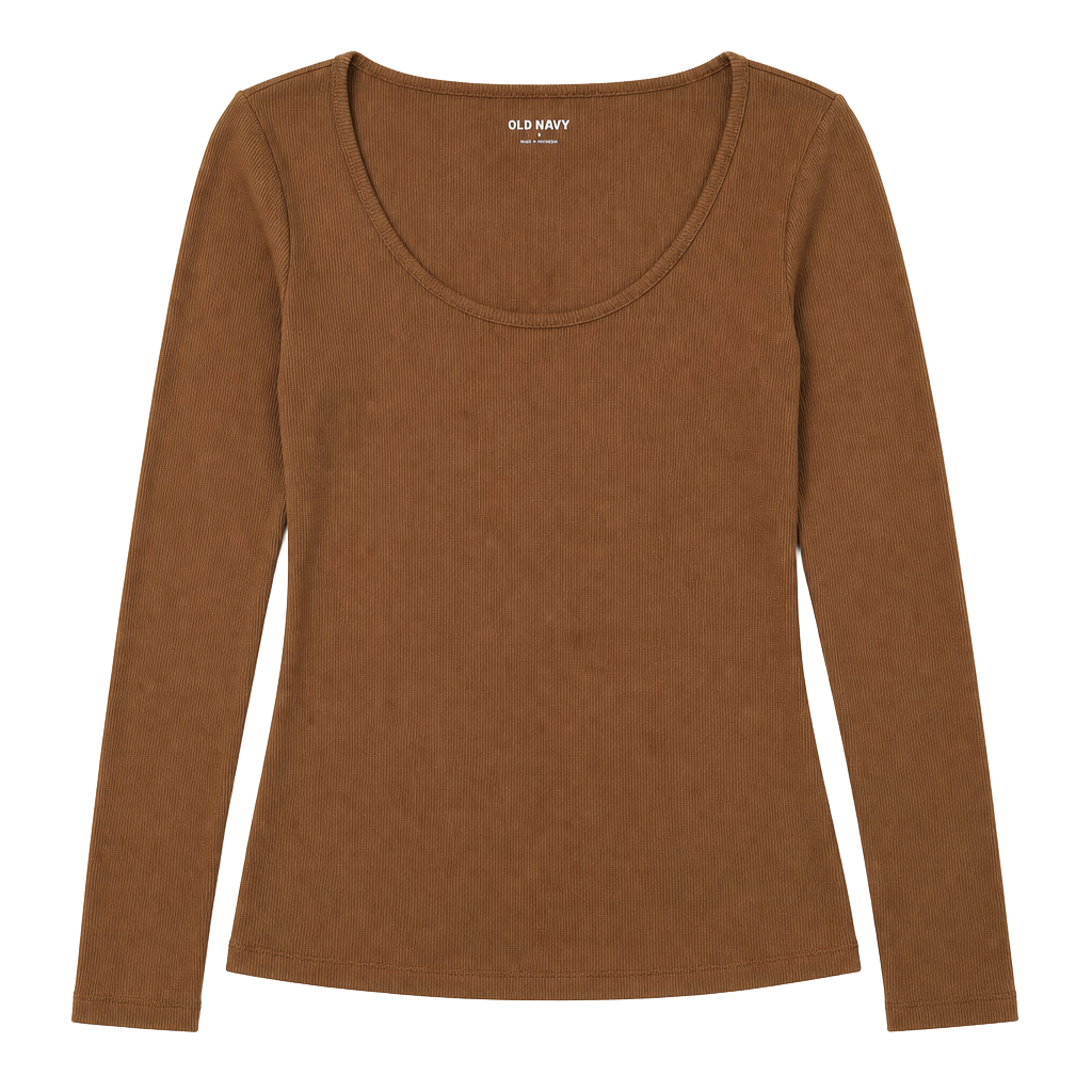 Old Navy Fitted Long-Sleeve Rib-Knit Top Size S Brown 1