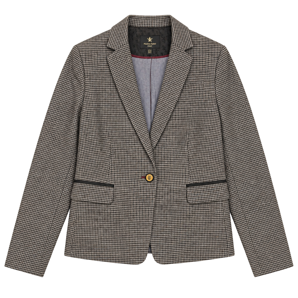 Massimo Fabbro Houndstooth Blazer Size S Gray Check Jacket Elbow Patches 1