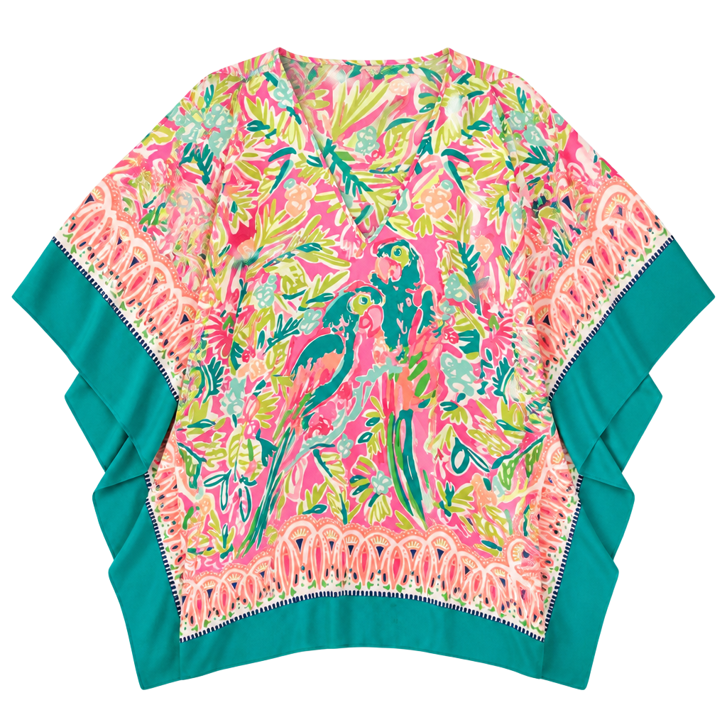 Lilly Pulitzer Atlin Silk Kaftan Parrot Party Print Size L/XL 1