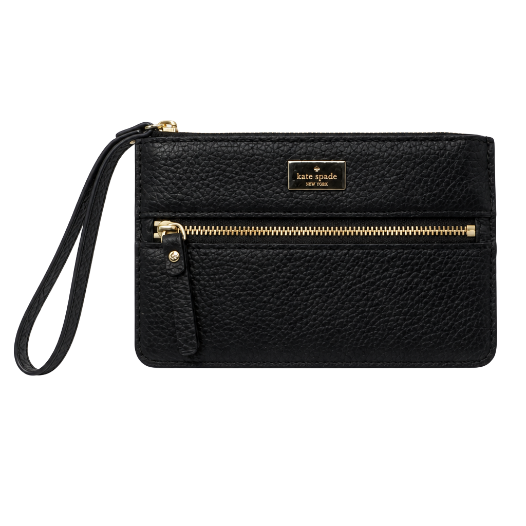 Kate Spade Black Pebbled Leather Zip Wristlet Wallet with Front Pocket 1