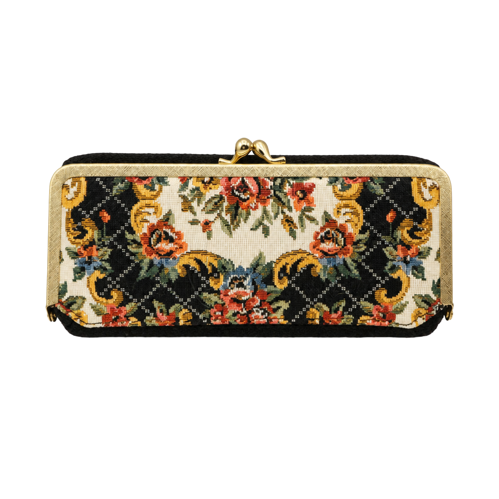 Vintage Floral Tapestry Kiss Lock Clutch Purse with Mirror 1