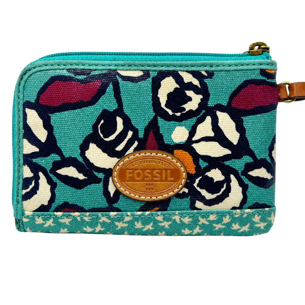 Fossil Floral Canvas Wristlet Wallet Teal Multi 1