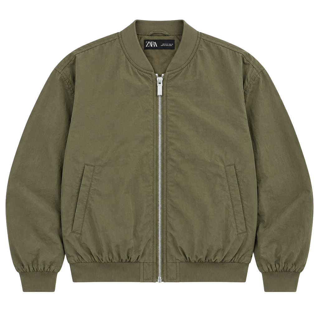 Zara Bomber Jacket Size M Green Full Zip Regular Fit 1