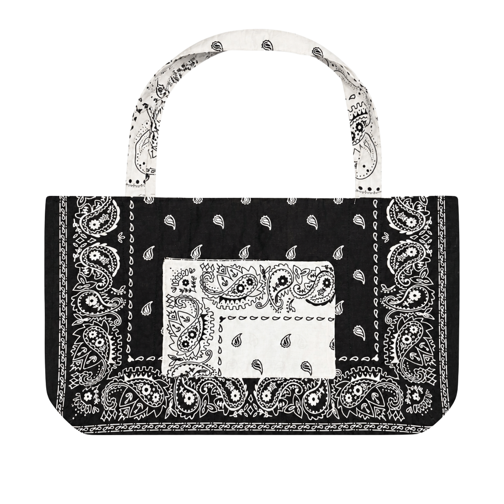 Unbranded Black And White Paisley Bandana Print Tote Bag 1