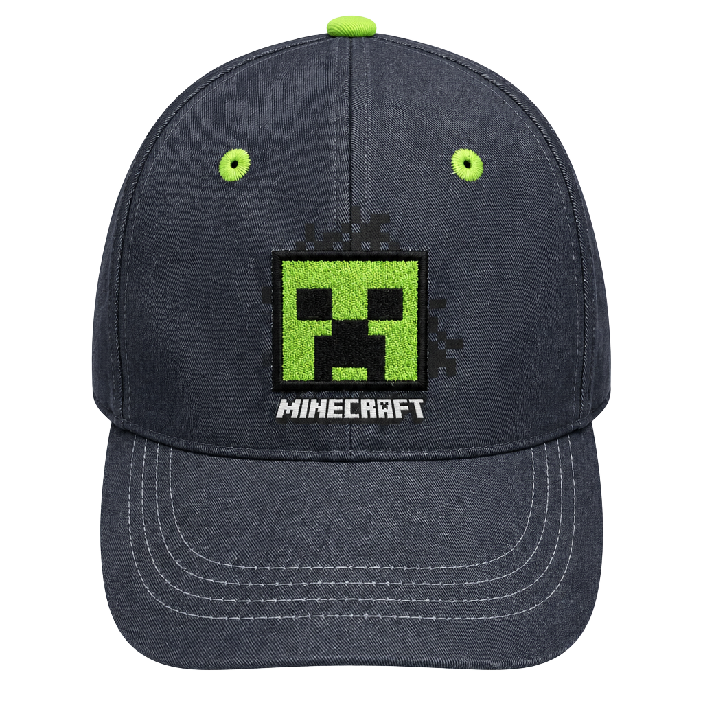 Minecraft Creeper Baseball Cap Hat Acid Wash Blue Green 1