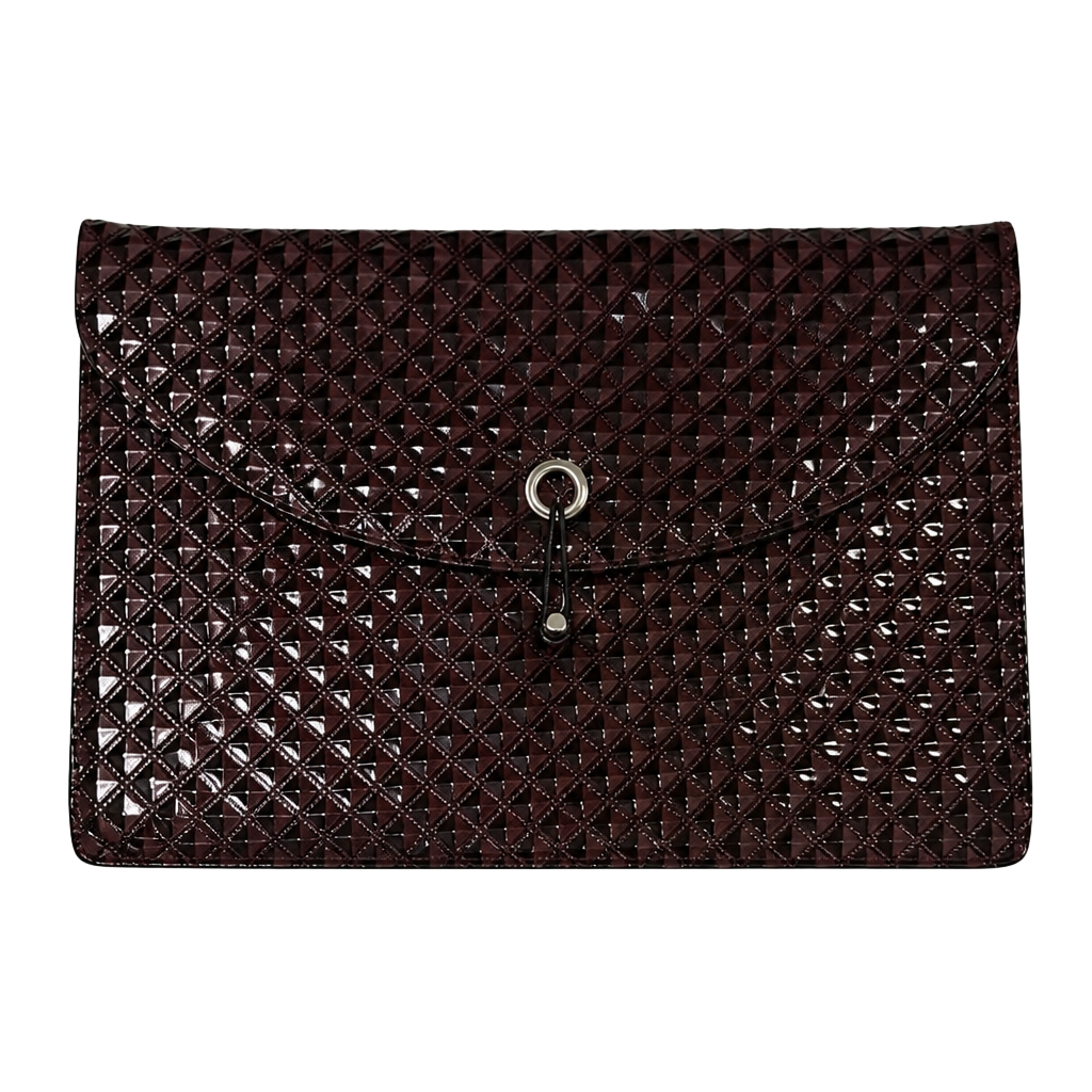 Unbranded Brown Textured Geometric Envelope Clutch Handbag 1