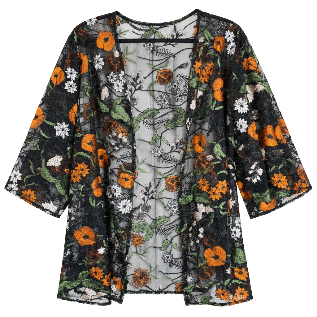 Miaspire 3L Sheer Floral Embroidery Cover up/Kimono 1