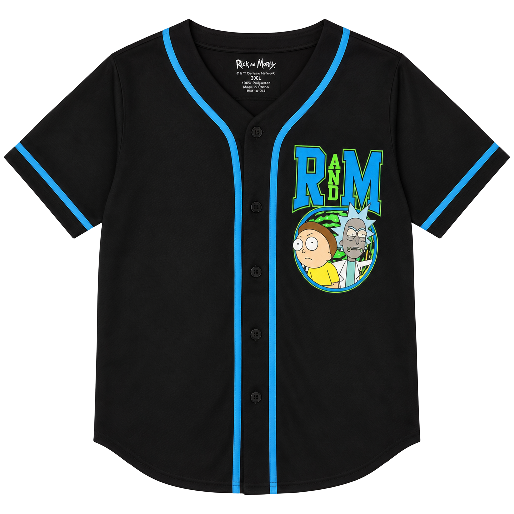 Rick and Morty Dimension C-137 Graphic T-Shirt/jersey, Black w/ Blue Trim, 3XL 1