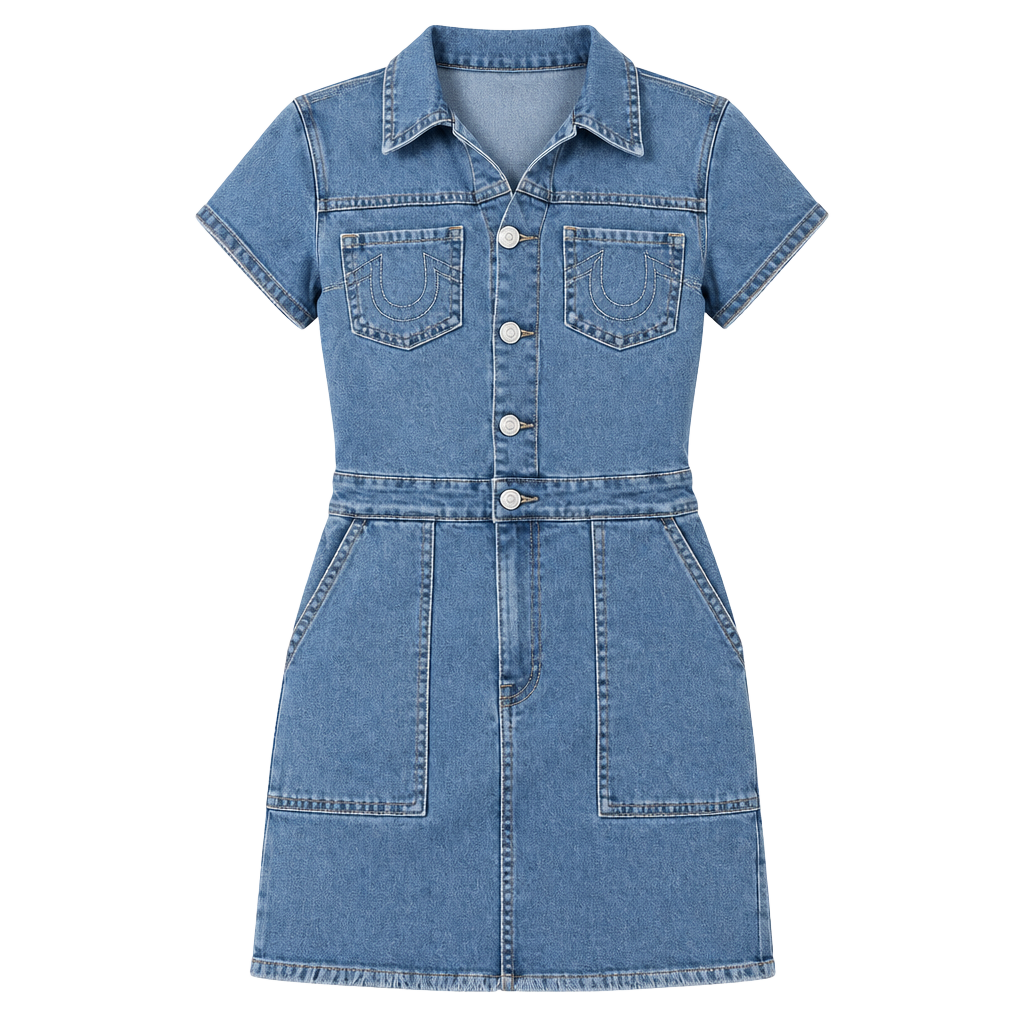True Religion Women’s Demin Button Front Mini dress Medium 1