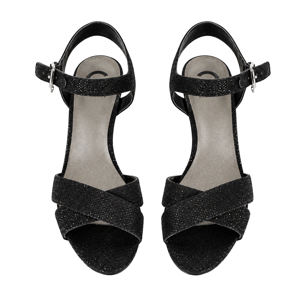 G by Guess Black Sparkle Cross-Strap Heels #7, 5” Heel 1