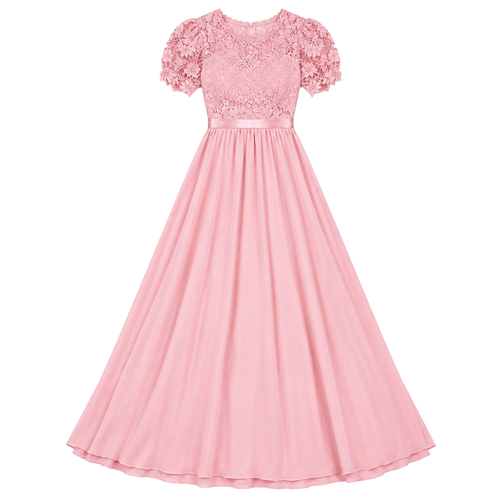 Miusol women Pink Lace Bodice Maxi Dress size S 55” long 1
