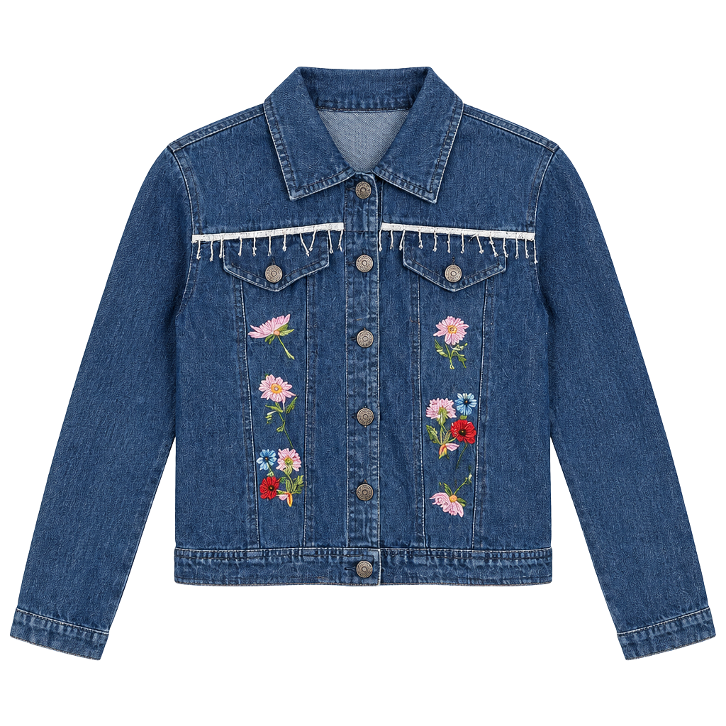 New Identity women Embroidered Dark Blue Denim Jacket with Floral Detail size S 1