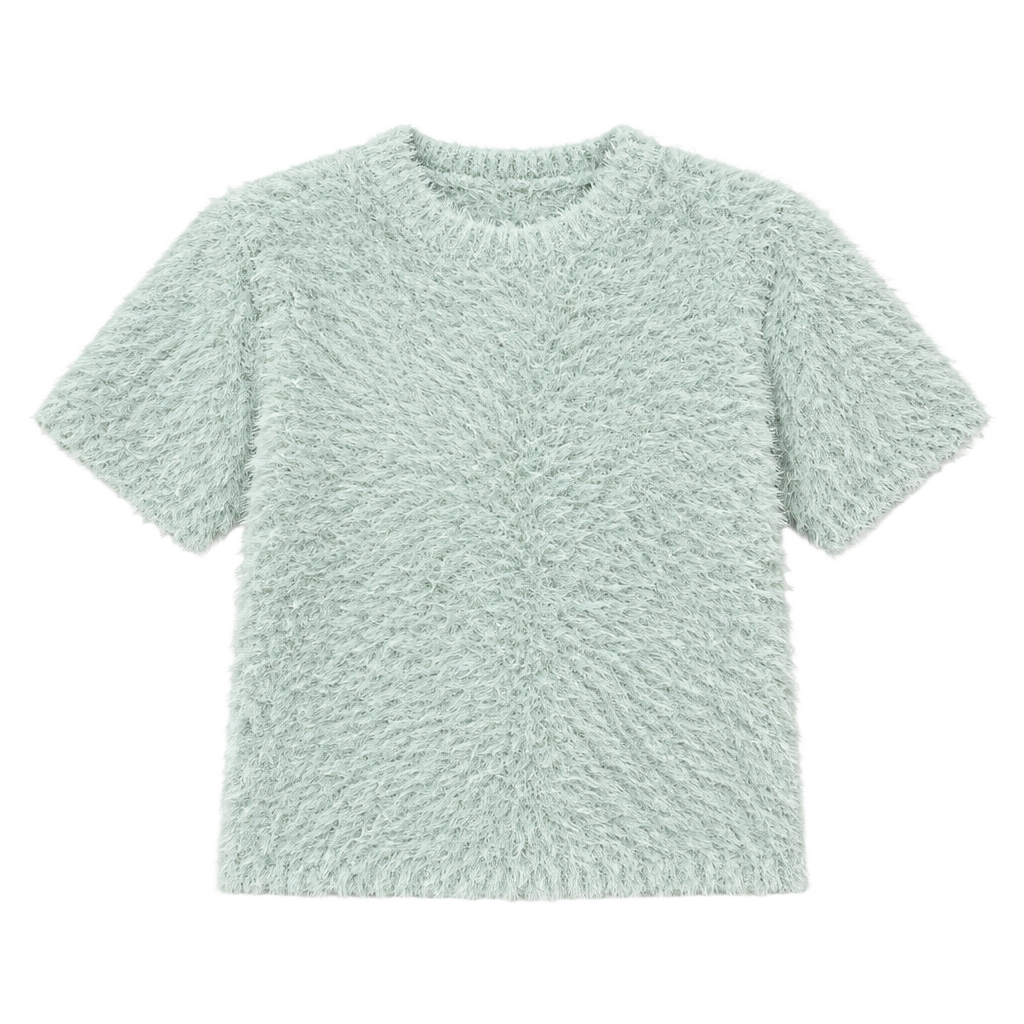 a new day Plush Faux-Fur Short Sleeve Crewneck Top - Mint S 1