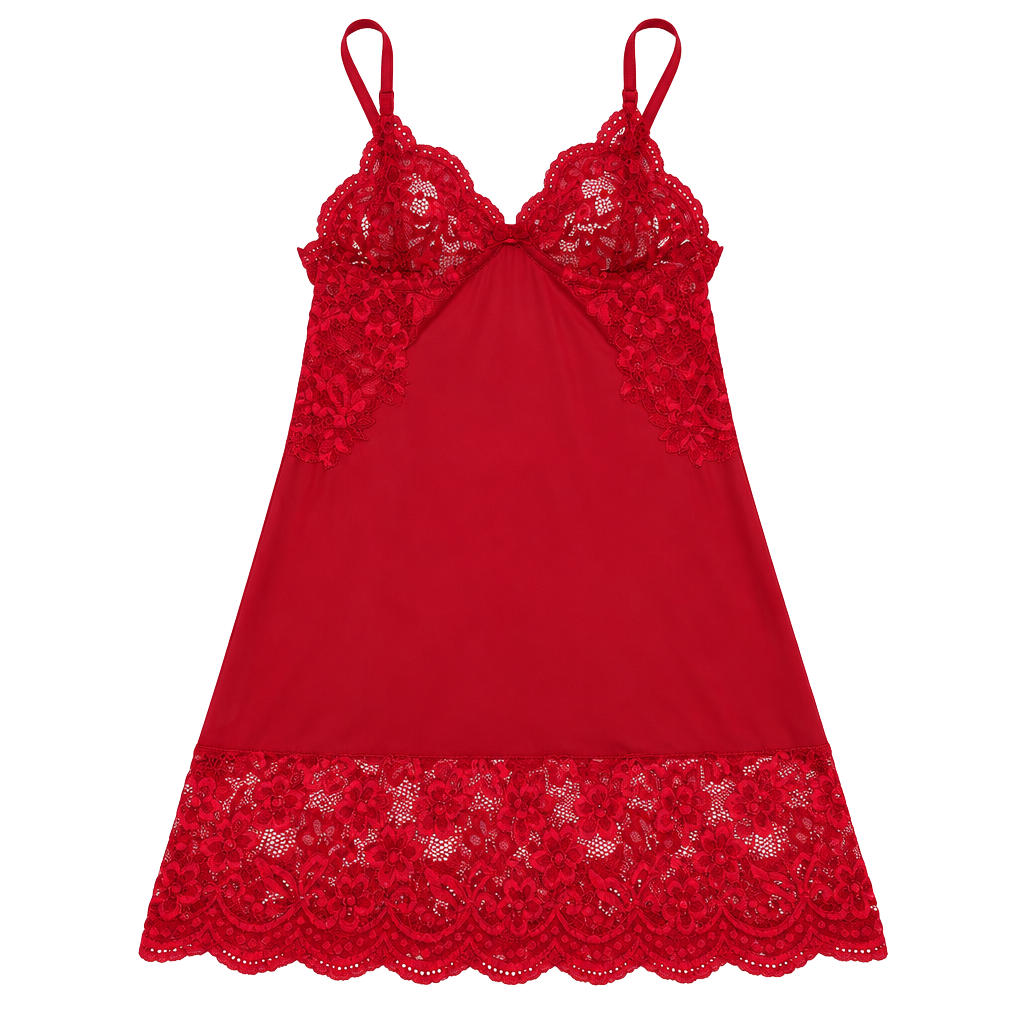 Lace-Trim Red Chemise Slip with Adjustable Straps S 1