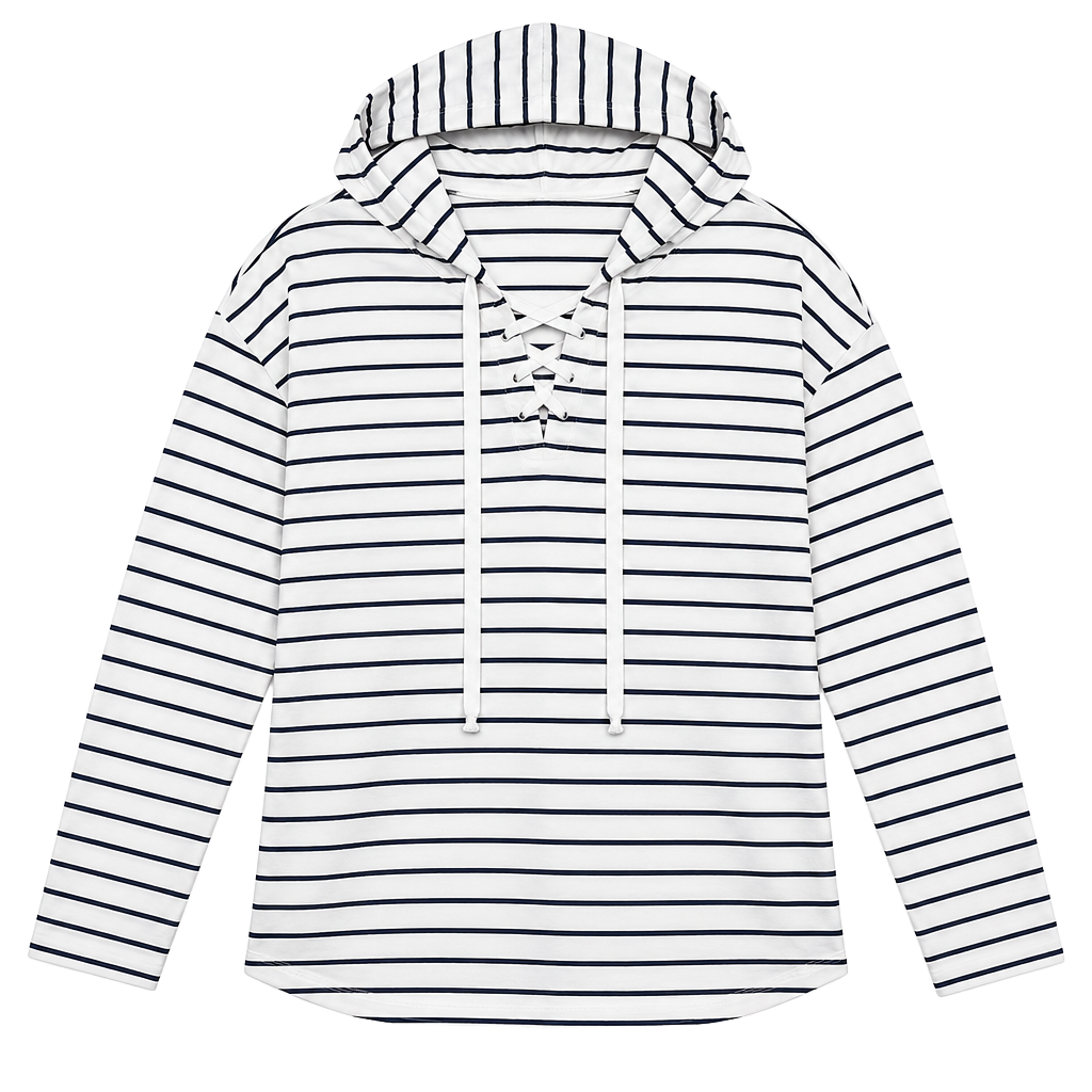 Universal thread Striped Lace-Up Hoodie - White & Black -M 1
