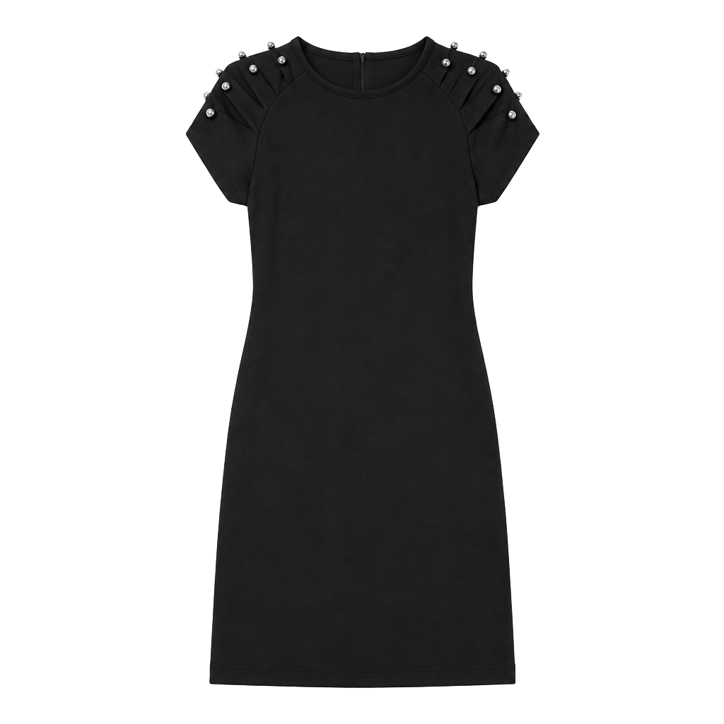 Betsey Johnson Black Short Sleeve Tunic with Pearl Studs size 6 1