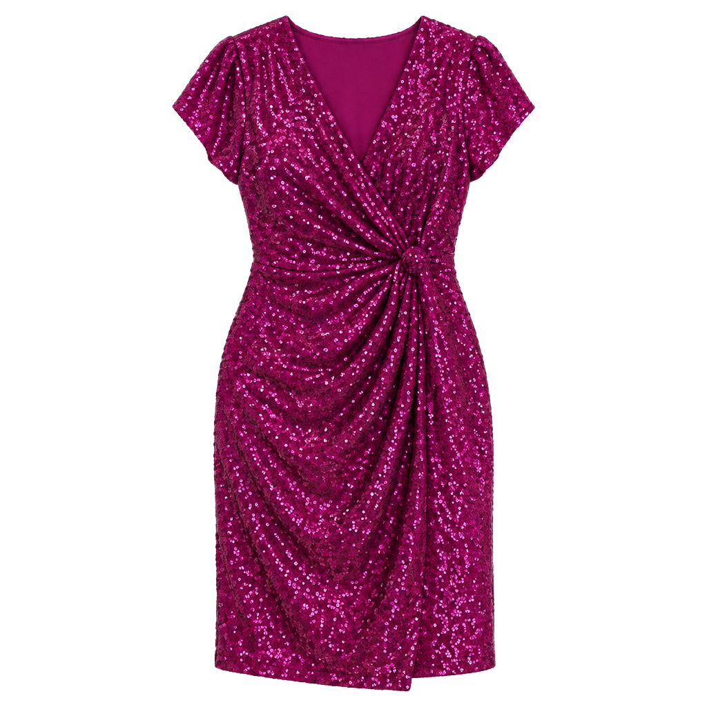 JM studio women’s Sequin Wrap-Front Magenta Party Dress 8 1