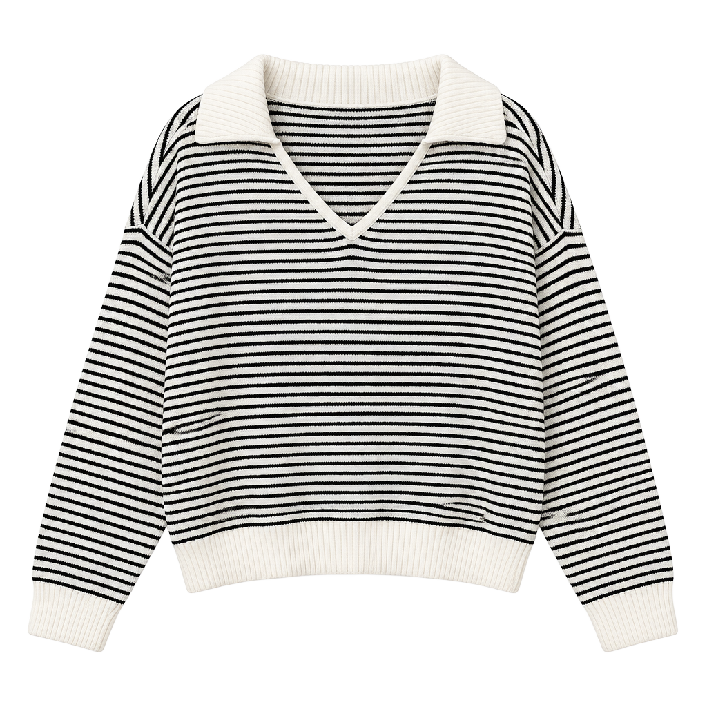 Universal Thread Black & White Striped V-Neck Collared Sweater 1