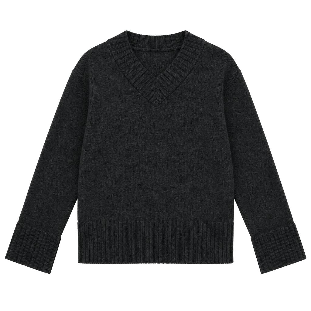 a new day Black V-Neck Ribbed Trim Sweater L 1