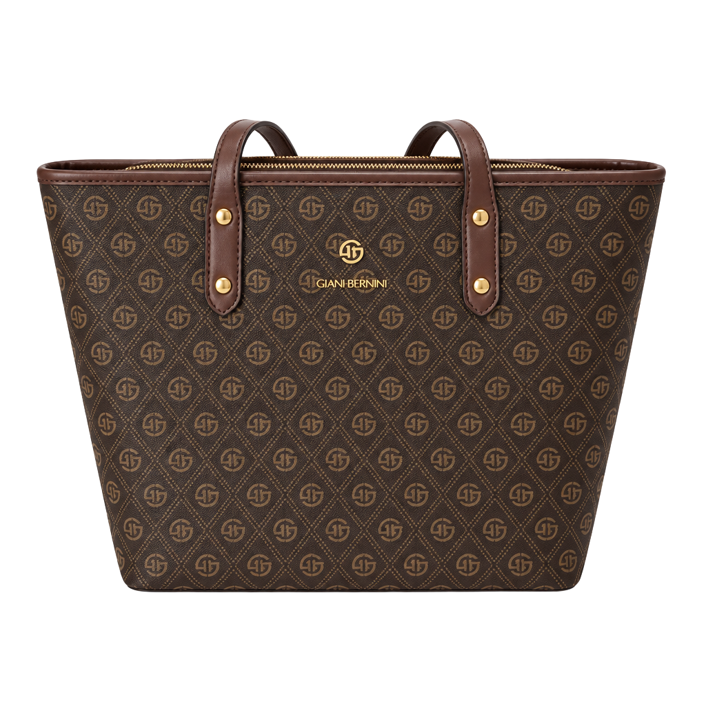 Galandai Brown Monogram Tote Bag with Gold Accents 1