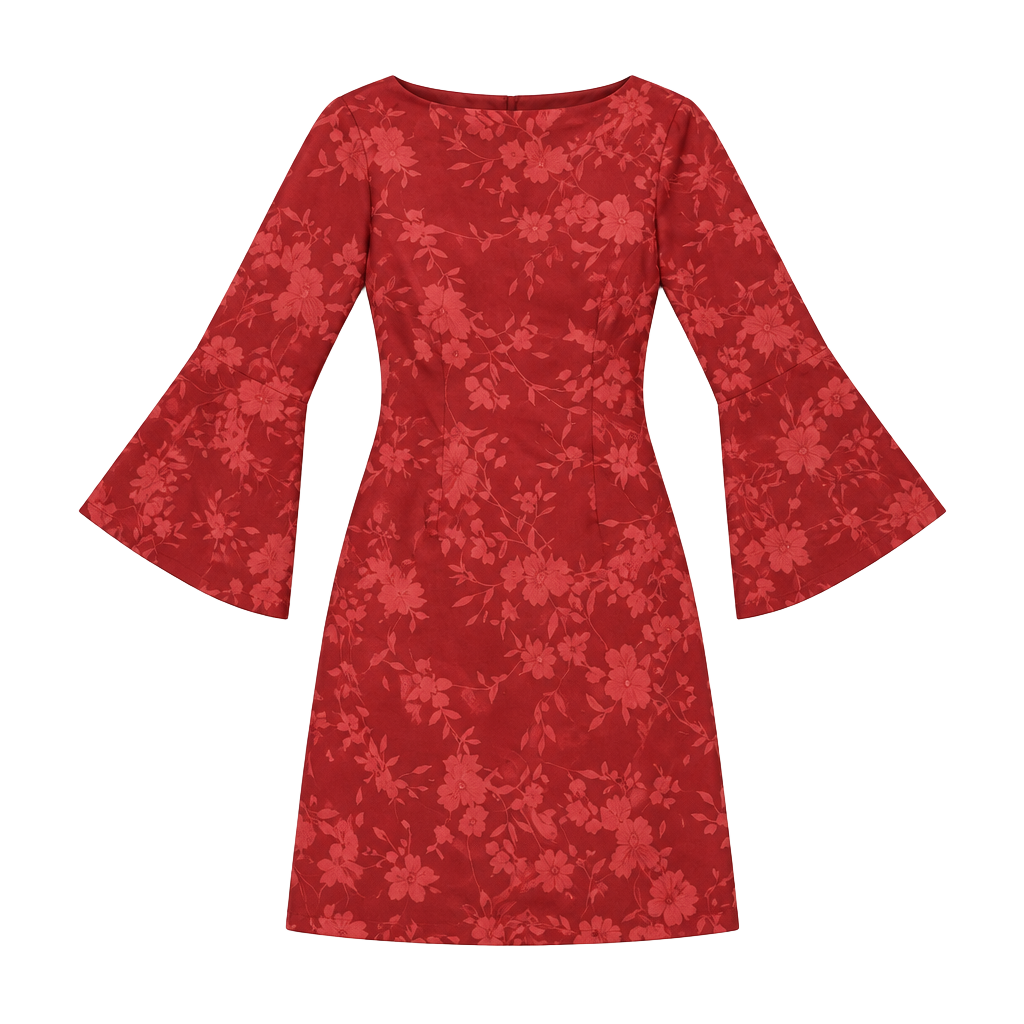 a new day Red Tonal Floral Long-Sleeve Shift Dress 1
