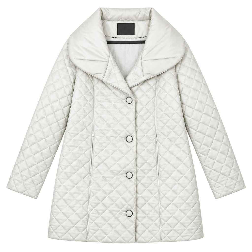 Batik Out Wear Quilted Coat Size 40 Ivory Diamond Quilt Oversized Collar 1
