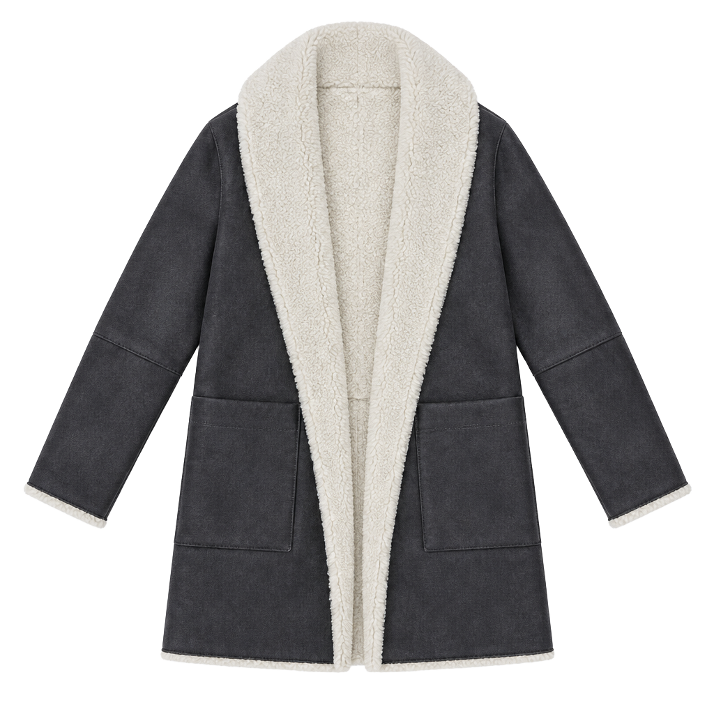 DKNY Faux Shearling Coat Size L Brown Long Hooded Jacket 1